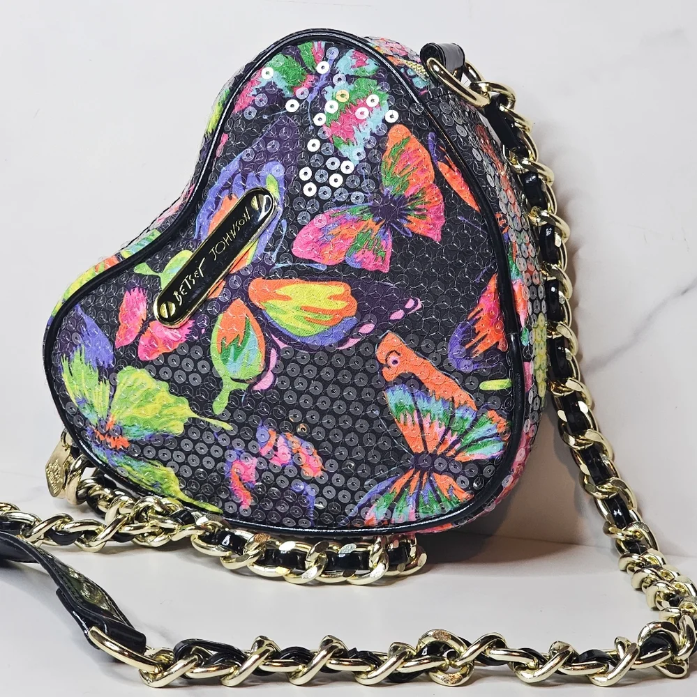 Betsy Johnson Nylon & Sequined Crossbody Faux Leather Purse